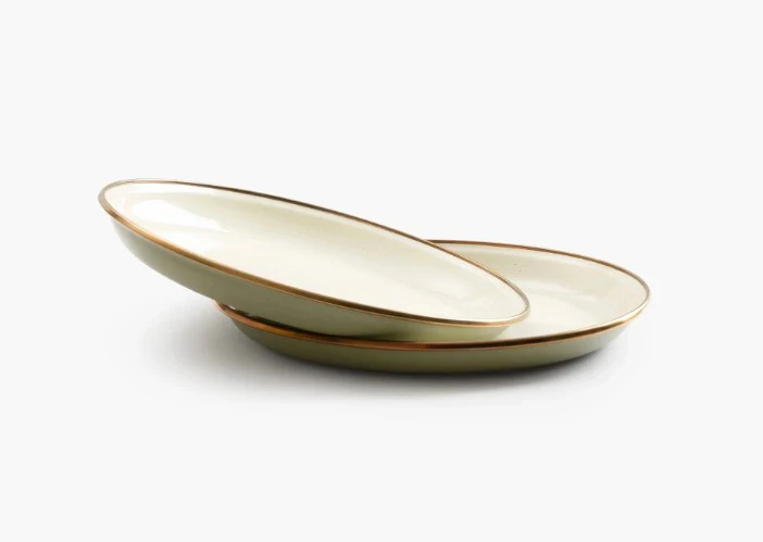 Barebones Living Enamel Deep Plate 2-Tone Olive Drab – set of 2