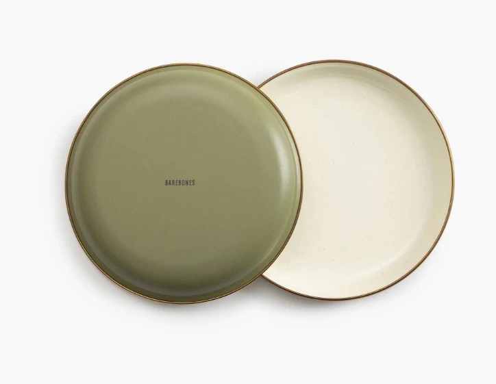 Barebones Living Enamel Deep Plate 2-Tone Olive Drab – set of 2