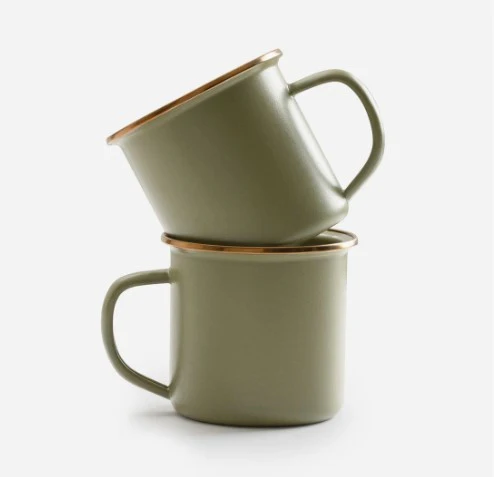 Barebones Living Enamel Mug 2-Tone – Olive Drab – set of 2