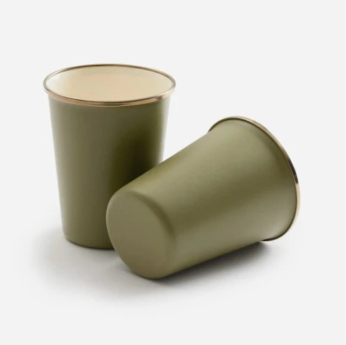 Barebones Living Enamel 2 – Tone Tall Cup Set – Olive Drab